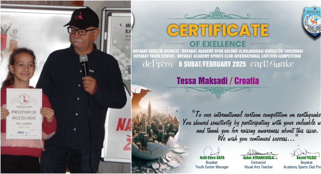 Mladoj karikaturistici Tessi stigao ‘Certificate of exellence’ iz Turske Mladoj karikaturistici Tessi stigao ‘Certificate of exellence’ iz Turske