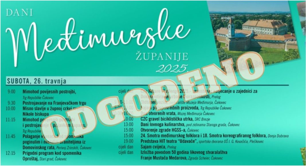 Dio programa Dana Međimurske županije prebačen na 10. svibnja zbog ispraćaja pape Franje Dio programa Dana Međimurske županije prebačen na 10. svibnja zbog ispraćaja pape Franje