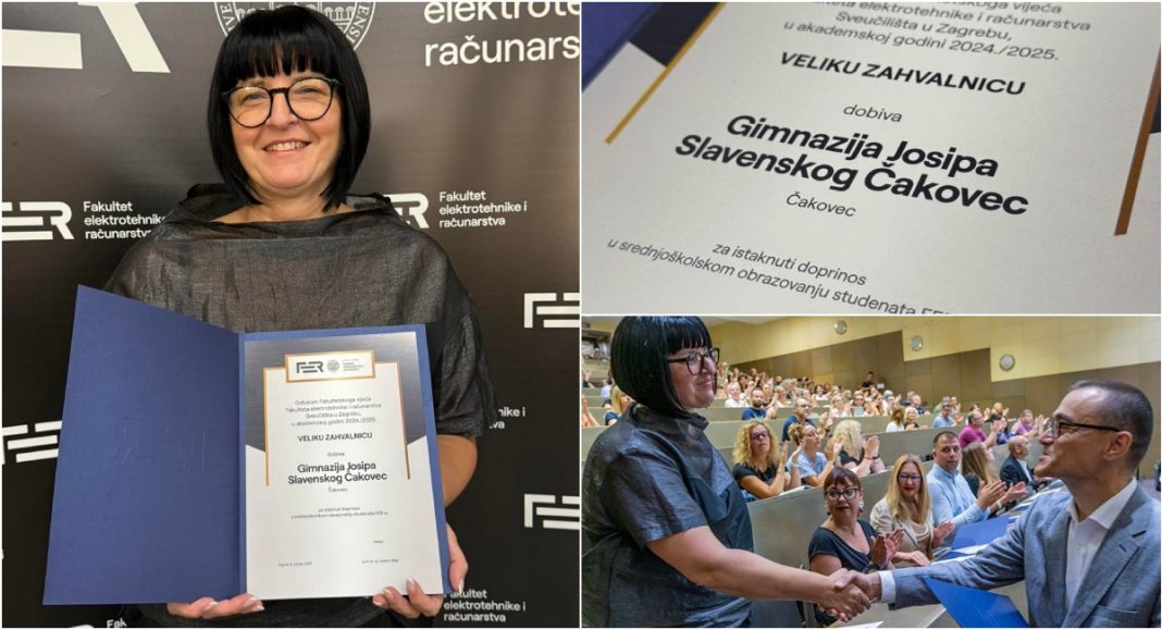 Priznanje za Gimnaziju Josipa Slavenskog Čakovec od Fakulteta elektrotehnike i računarstva Priznanje za Gimnaziju Josipa Slavenskog Čakovec od Fakulteta elektrotehnike i računarstva