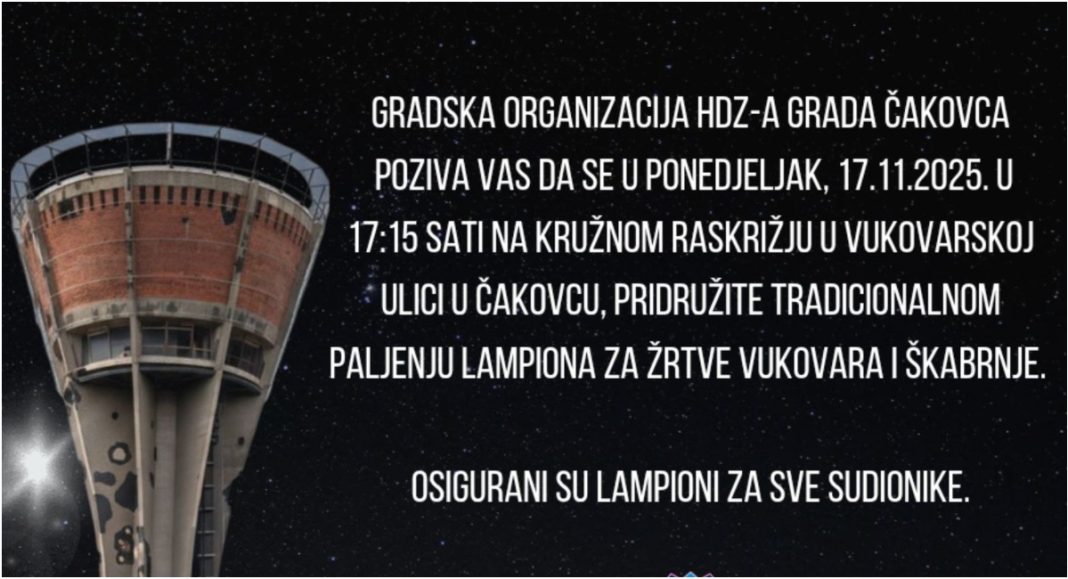 Danas, 17. studenoga, HDZ Čakovec poziva na paljenje lampiona u počast žrtvama Vukovara i Škabrnje BeFunky collage 2025 11 17T131850.799