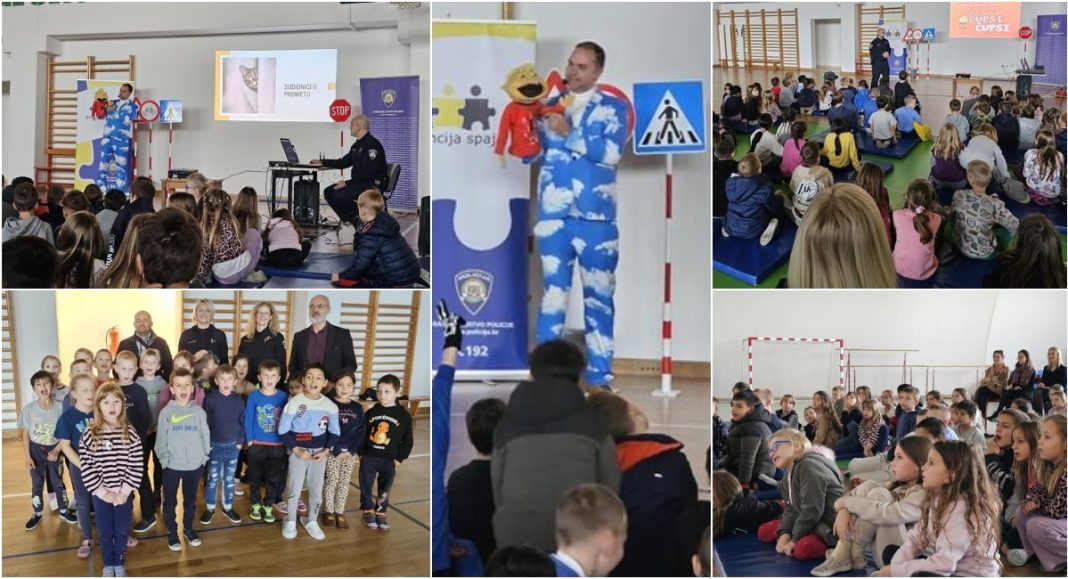 FOTO OŠ Mursko Središće: Djeca učila o prometnoj sigurnosti uz predstavu ‘Čupsi u prometu’ BeFunky collage 2025 11 25T101102.890