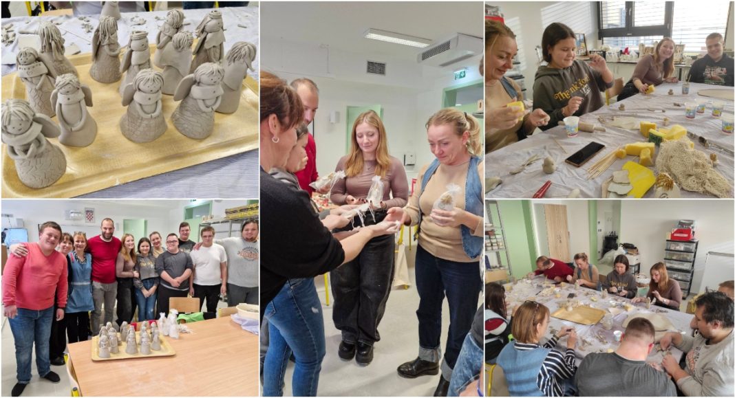 FOTO Talijanski učitelji gostovali u COO Čakovec: Zadrugari „Fijolice“ pokazali svoje umijeće u izradi glinenih anđela BeFunky collage 2025 11 27T202409.221