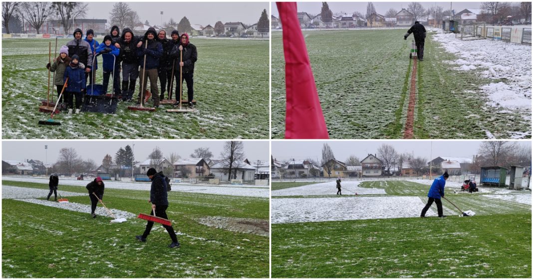 I Donjodubravčani vrijedno čistili snijeg uoči današnje utakmice s Venerom BeFunky collage