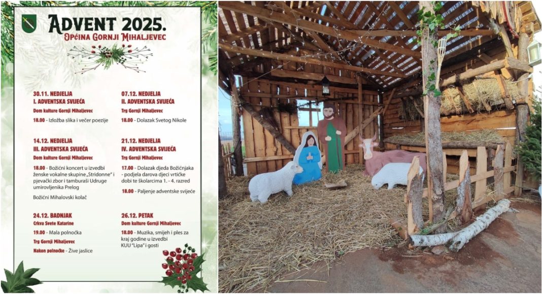 Gornji Mihaljevec nastavlja blagdanski program uz koncerte, dolazak Djeda Božićnjaka i žive jaslice! BeFunky collage 2025 12 11T175230.742