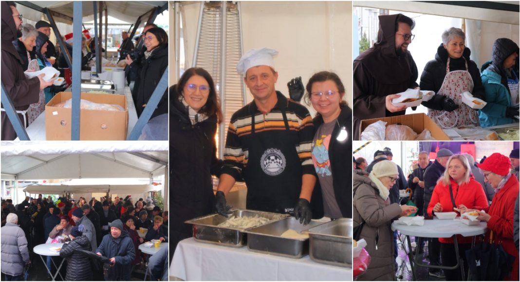 FOTO Podjela prženih srdela na Franjevačkom trgu u Čakovcu – kiša nije pokvarila blagdansko raspoloženje BeFunky collage 2025 12 24T115916.997