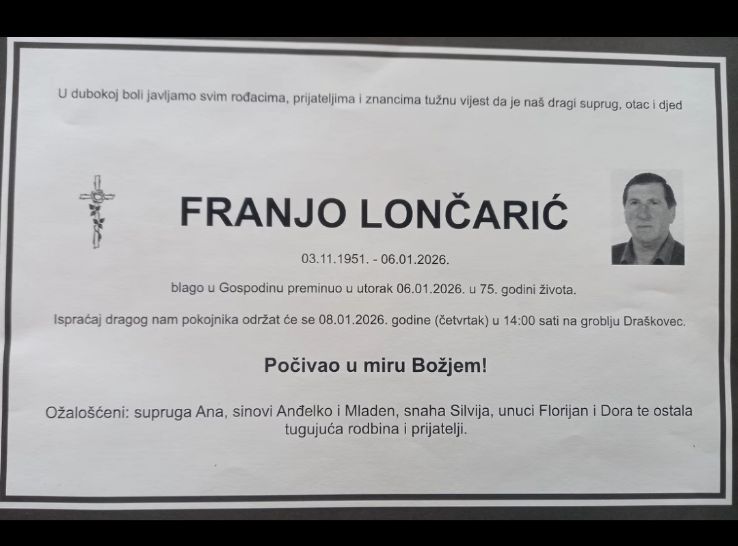 Osmrtnica Franjo Lončarić