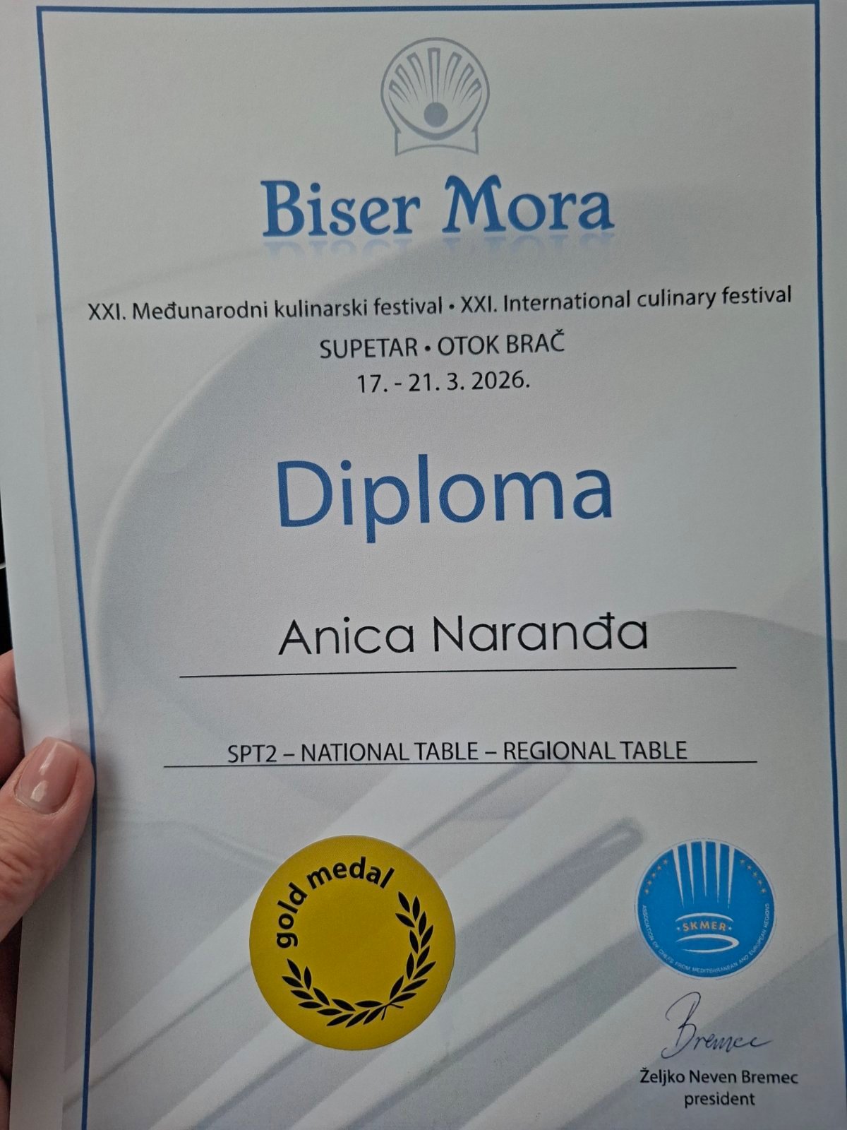 Anica Naranđa zlatna medalja Biser mora (1)