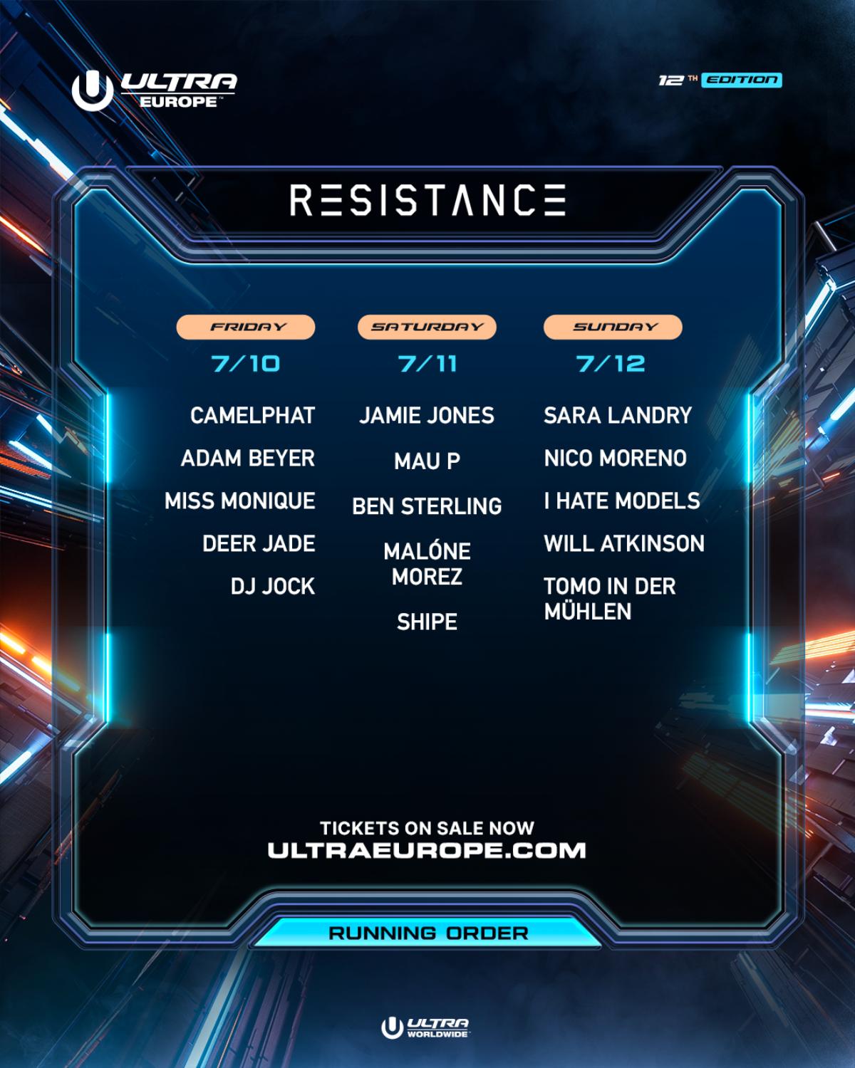 ULTRA EUROPE 2026 RUNNING ORDER