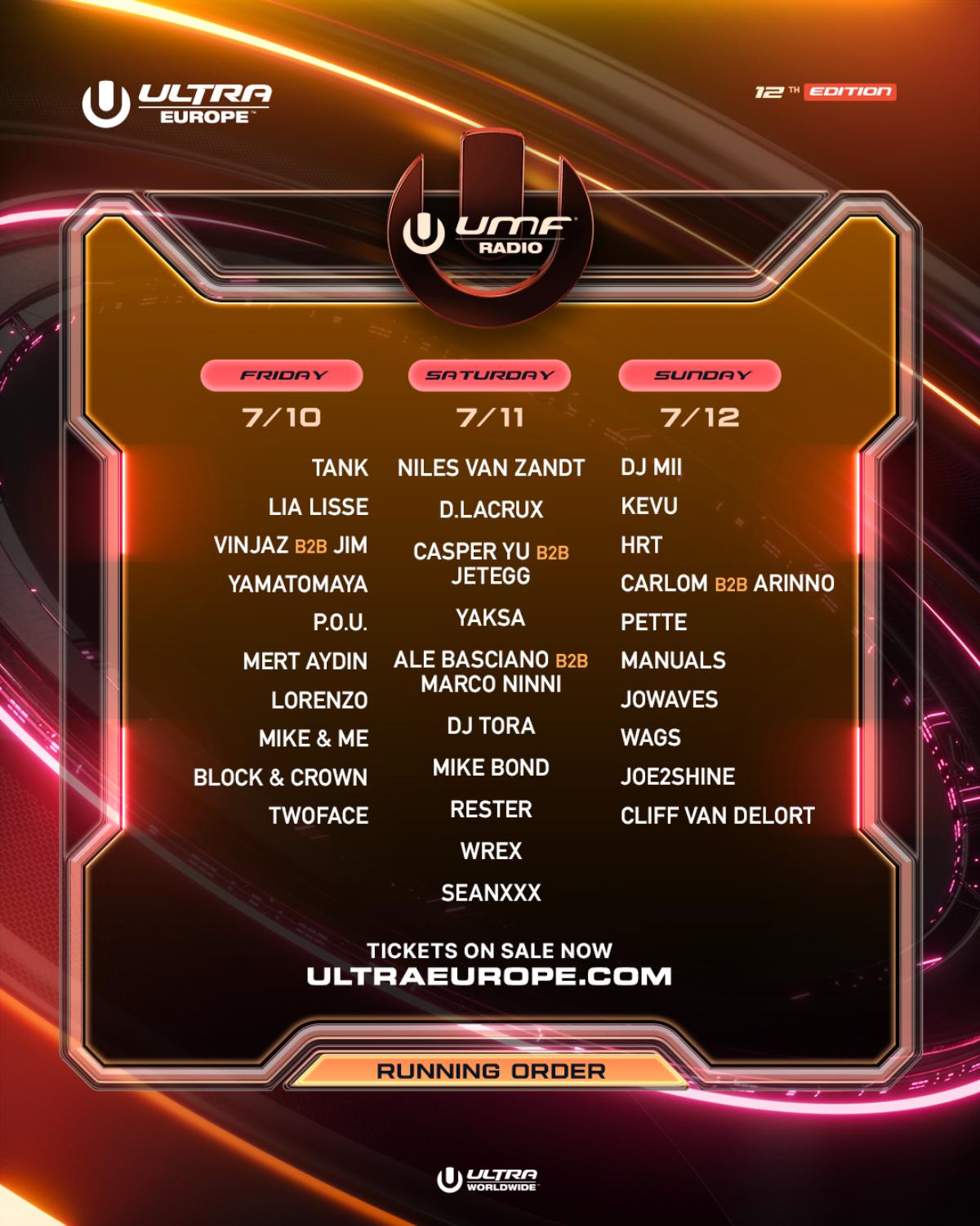 ULTRA EUROPE 2026 RUNNING ORDER