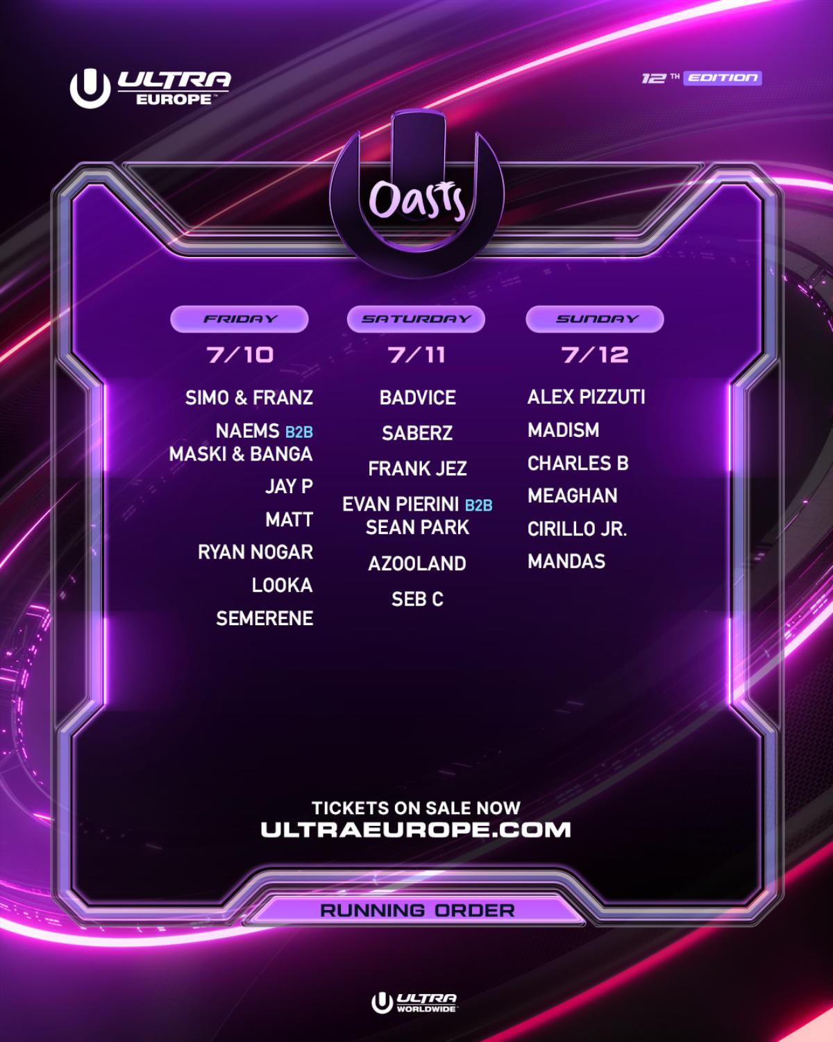 ULTRA EUROPE 2026 RUNNING ORDER
