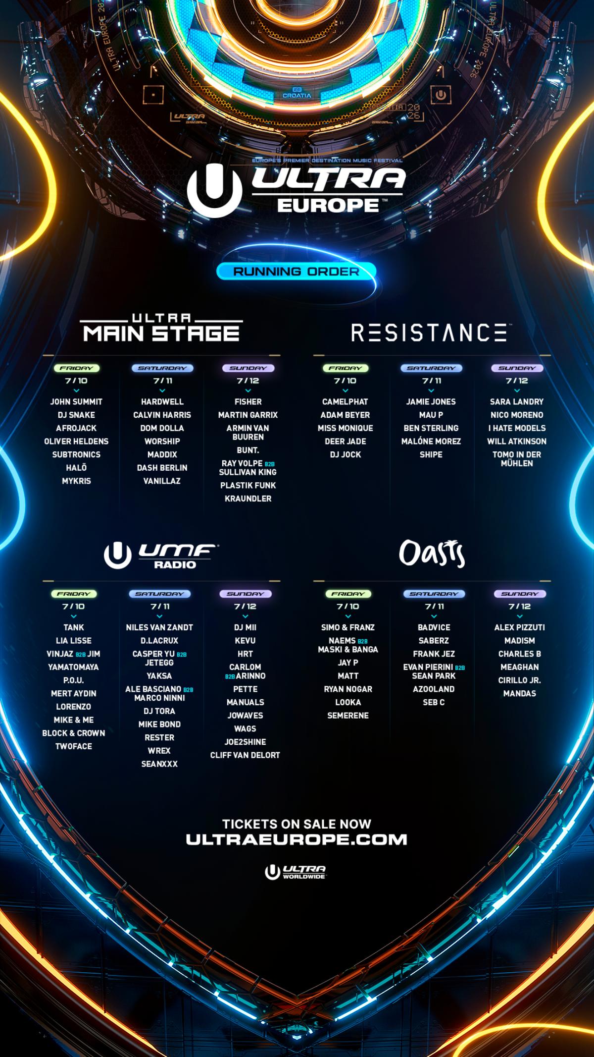 ULTRA EUROPE 2026 RUNNING ORDER IG STORY