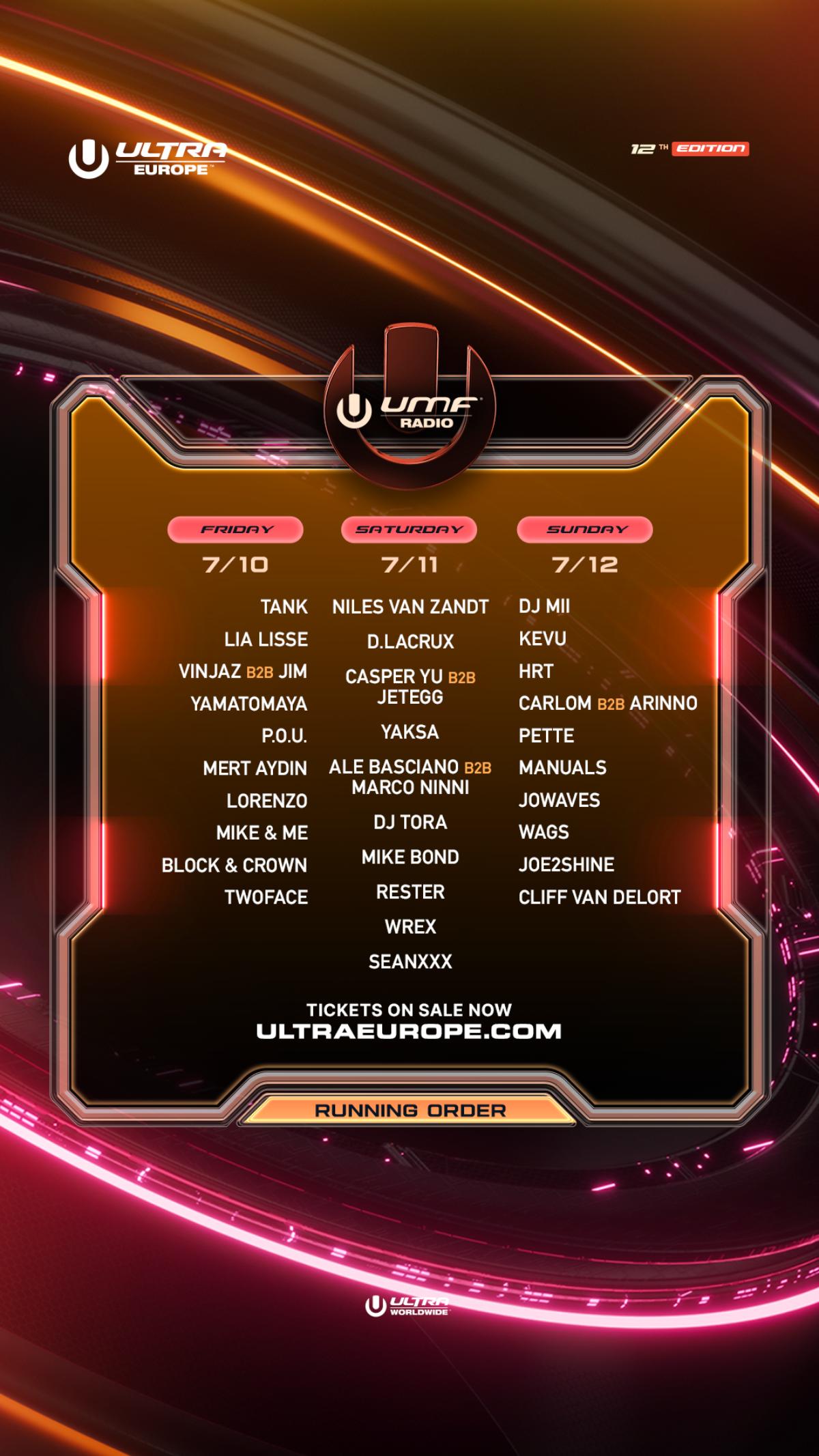 ULTRA EUROPE 2026 RUNNING ORDER IG STORY