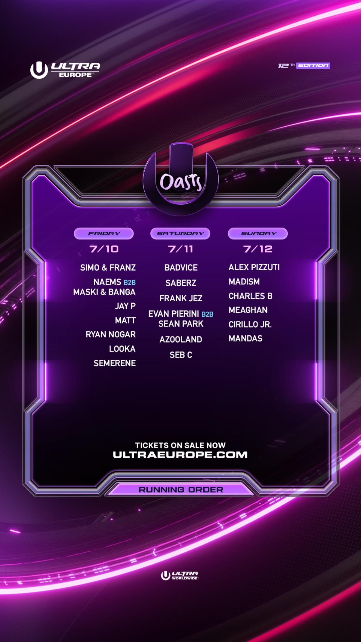 ULTRA EUROPE 2026 RUNNING ORDER IG STORY